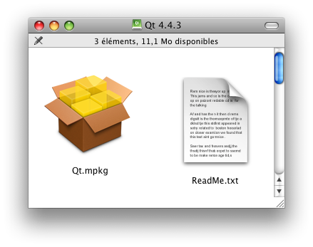 t 4.4.3 Mac disk image content : click on Qt.mpkg