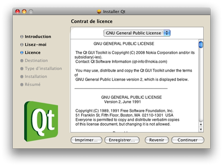 Installing Qt 4.4.3 on a Mac : license