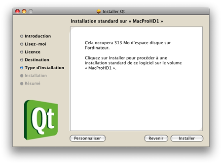 Installing Qt 4.4.3 on a Mac : installation type and disk space required