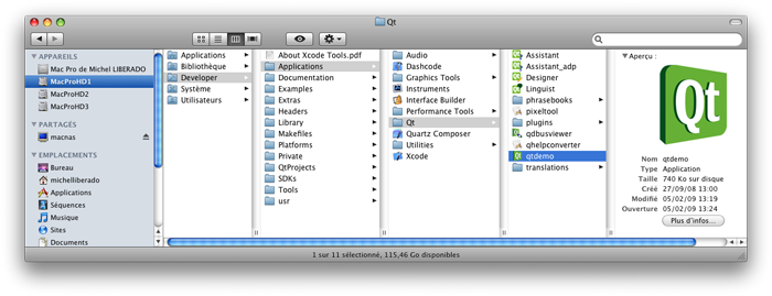 Installation Qt 4.4.3 Mac : fichiers et dossiers d'installation de Qt