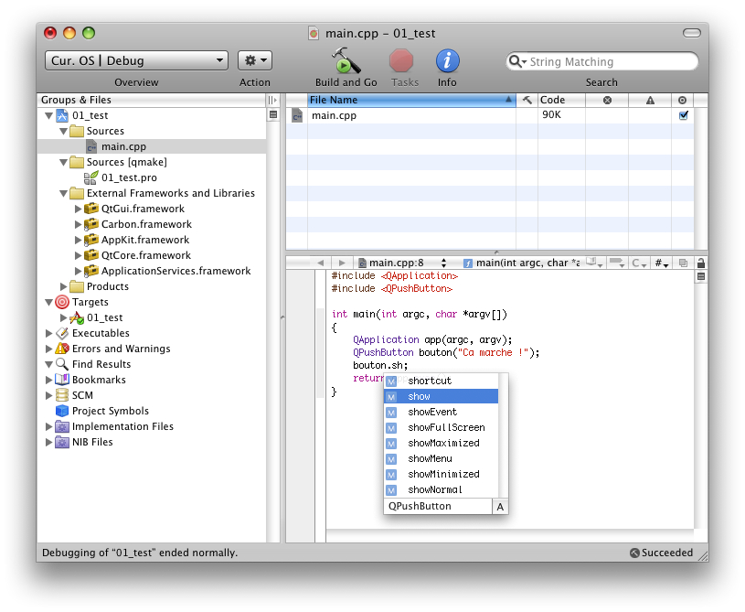 Qt's integration to Xcode, automplete works
