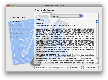 Installation Xcode : license